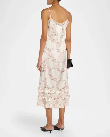 Simone Rocha Floral Satin Tiered Ruffle Midi Slip Dress | Thumbnail 3 Simone Rocha Floral Satin Tiered Ruffle Midi Slip Dress | Thumbnail 3