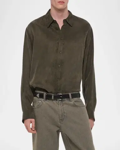 Helmut Lang Men's Fluid Lyocell and Viscose Button-Down Shirt | Thumbnail 4 Helmut Lang Men's Fluid Lyocell and Viscose Button-Down Shirt | Thumbnail 4