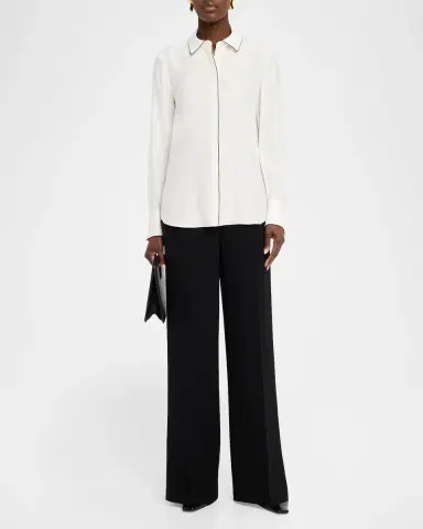 Lafayette 148 New York Scottie Contrast-Piped Silk Blouse | Thumbnail 2 Lafayette 148 New York Scottie Contrast-Piped Silk Blouse | Thumbnail 2