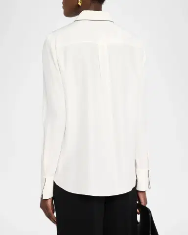 Lafayette 148 New York Scottie Contrast-Piped Silk Blouse | Thumbnail 3 Lafayette 148 New York Scottie Contrast-Piped Silk Blouse | Thumbnail 3