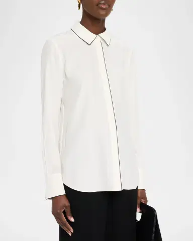 Lafayette 148 New York Scottie Contrast-Piped Silk Blouse | Thumbnail 4 Lafayette 148 New York Scottie Contrast-Piped Silk Blouse | Thumbnail 4