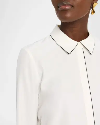Lafayette 148 New York Scottie Contrast-Piped Silk Blouse | Thumbnail 5 Lafayette 148 New York Scottie Contrast-Piped Silk Blouse | Thumbnail 5
