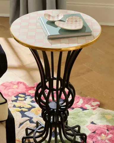 MacKenzie-Childs Rosy Check Pedestal Accent Table | Thumbnail 3 MacKenzie-Childs Rosy Check Pedestal Accent Table | Thumbnail 3
