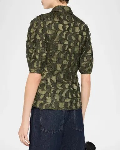 Gabriela Hearst Sansi Textured Jacquard Puff-Sleeve Button-Down Top | Thumbnail 3 Gabriela Hearst Sansi Textured Jacquard Puff-Sleeve Button-Down Top | Thumbnail 3