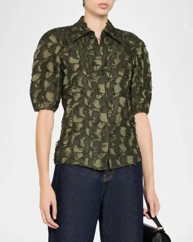 Gabriela Hearst Sansi Textured Jacquard Puff-Sleeve Button-Down Top | Thumbnail 4 Gabriela Hearst Sansi Textured Jacquard Puff-Sleeve Button-Down Top | Thumbnail 4