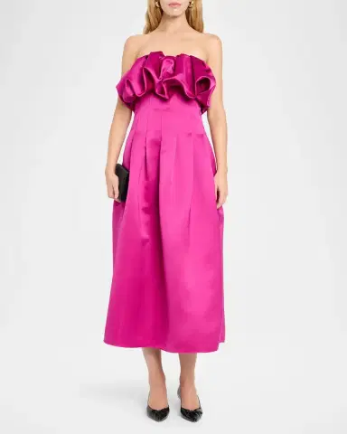 Ulla Johnson Cosima Strapless Satin Tea-Length Dress | Thumbnail 2 Ulla Johnson Cosima Strapless Satin Tea-Length Dress | Thumbnail 2