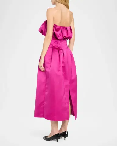 Ulla Johnson Cosima Strapless Satin Tea-Length Dress | Thumbnail 3 Ulla Johnson Cosima Strapless Satin Tea-Length Dress | Thumbnail 3