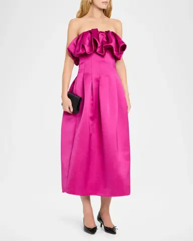 Ulla Johnson Cosima Strapless Satin Tea-Length Dress | Thumbnail 4 Ulla Johnson Cosima Strapless Satin Tea-Length Dress | Thumbnail 4