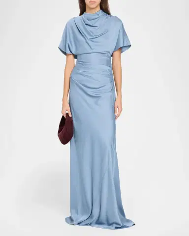 Simkhai Annibelis Draped Cape-Sleeve Satin Gown | Thumbnail 2 Simkhai Annibelis Draped Cape-Sleeve Satin Gown | Thumbnail 2