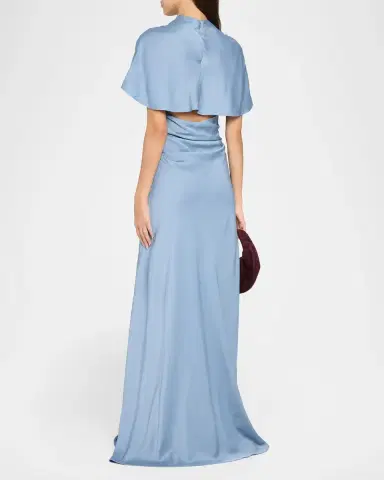 Simkhai Annibelis Draped Cape-Sleeve Satin Gown | Thumbnail 3 Simkhai Annibelis Draped Cape-Sleeve Satin Gown | Thumbnail 3
