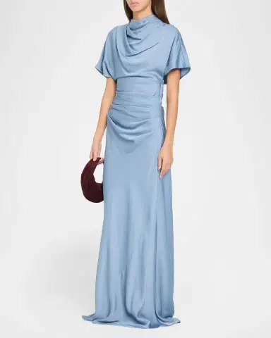 Simkhai Annibelis Draped Cape-Sleeve Satin Gown | Thumbnail 4 Simkhai Annibelis Draped Cape-Sleeve Satin Gown | Thumbnail 4
