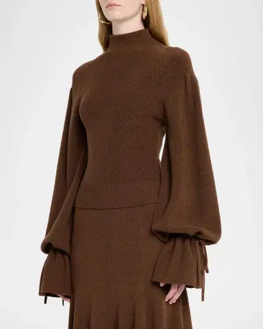 Ulla Johnson Camille Tie-Cuff Ribbed Sweater | Thumbnail 4 Ulla Johnson Camille Tie-Cuff Ribbed Sweater | Thumbnail 4