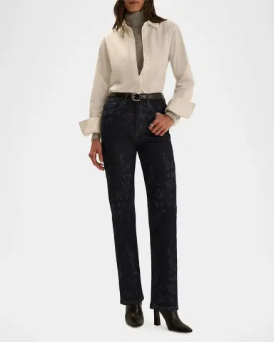 Favorite Daughter The Valentina Floral High-Rise Straight-Leg Jeans | Thumbnail 2 Favorite Daughter The Valentina Floral High-Rise Straight-Leg Jeans | Thumbnail 2