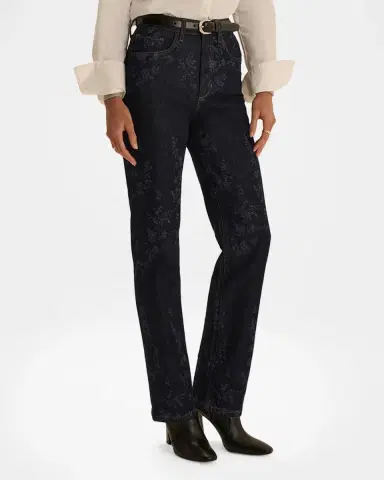 Favorite Daughter The Valentina Floral High-Rise Straight-Leg Jeans | Thumbnail 4 Favorite Daughter The Valentina Floral High-Rise Straight-Leg Jeans | Thumbnail 4