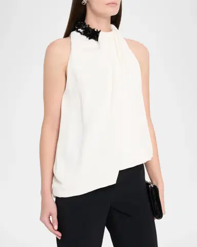 Brandon Maxwell Haze Draped Sequin-Trim Asymmetric Top | Thumbnail 4 Brandon Maxwell Haze Draped Sequin-Trim Asymmetric Top | Thumbnail 4