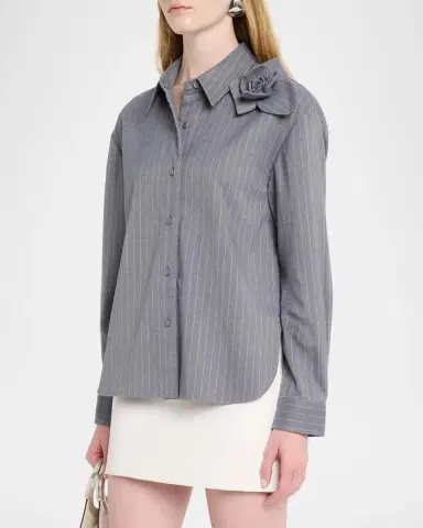 Aknvas Flor 3D Rose Pinstripe Top | Thumbnail 4 Aknvas Flor 3D Rose Pinstripe Top | Thumbnail 4