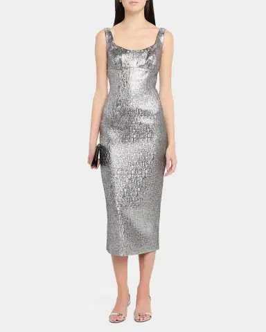 Roland Mouret Off-The-Shoulder Metallic Textured Jacquard Midi Dress | Thumbnail 2 Roland Mouret Off-The-Shoulder Metallic Textured Jacquard Midi Dress | Thumbnail 2