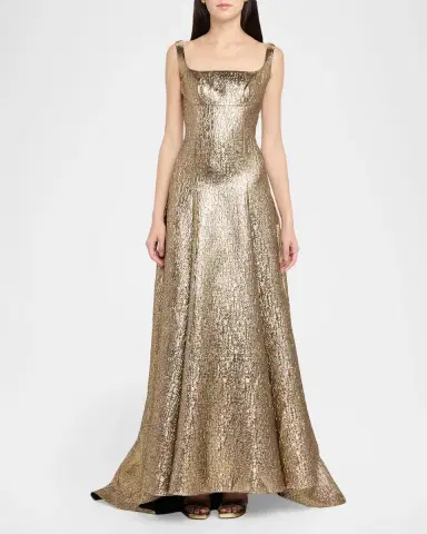 Roland Mouret Sleeveless Textured Metallic Jacquard A-Line Gown | Thumbnail 2 Roland Mouret Sleeveless Textured Metallic Jacquard A-Line Gown | Thumbnail 2