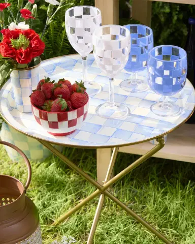 MacKenzie-Childs Sky Check Enamel Tilt Accent Table | Thumbnail 4 MacKenzie-Childs Sky Check Enamel Tilt Accent Table | Thumbnail 4