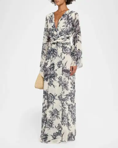 Chiara Boni La Petite Robe Pawel Twist-Front Floral Gown | Thumbnail 3 Chiara Boni La Petite Robe Pawel Twist-Front Floral Gown | Thumbnail 3