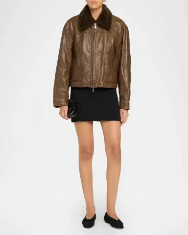 Simkhai Mel Textured Leather Bomber Jacket | Thumbnail 2 Simkhai Mel Textured Leather Bomber Jacket | Thumbnail 2