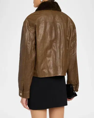 Simkhai Mel Textured Leather Bomber Jacket | Thumbnail 3 Simkhai Mel Textured Leather Bomber Jacket | Thumbnail 3
