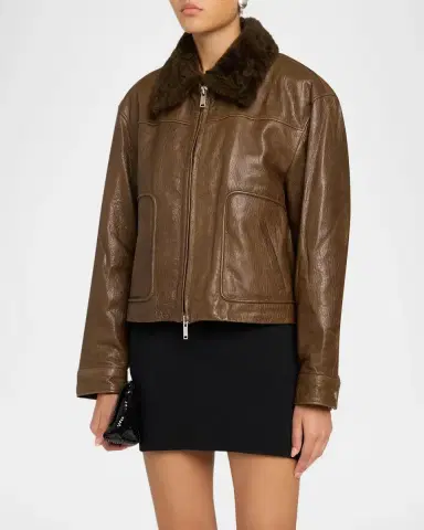 Simkhai Mel Textured Leather Bomber Jacket | Thumbnail 4 Simkhai Mel Textured Leather Bomber Jacket | Thumbnail 4