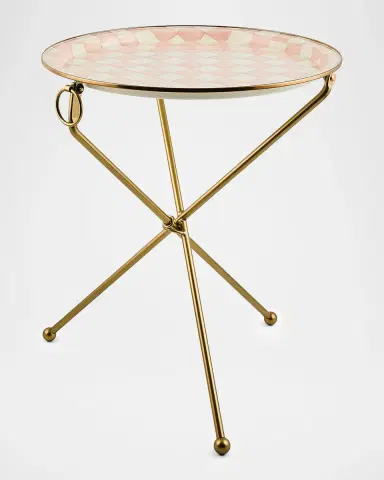 MacKenzie-Childs Rosy Check Enamel Tilt Accent Table | Thumbnail 2 MacKenzie-Childs Rosy Check Enamel Tilt Accent Table | Thumbnail 2