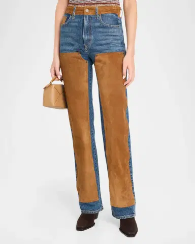 Veronica Beard Dylan High-Rise Suede-Panel Jeans | Thumbnail 4 Veronica Beard Dylan High-Rise Suede-Panel Jeans | Thumbnail 4