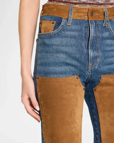Veronica Beard Dylan High-Rise Suede-Panel Jeans | Thumbnail 5 Veronica Beard Dylan High-Rise Suede-Panel Jeans | Thumbnail 5