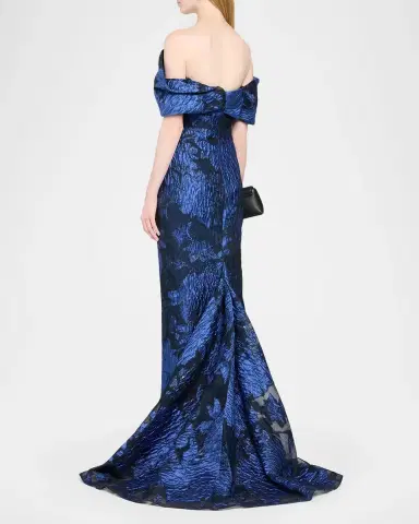 PAMELLA ROLAND Fil Coupe Off-The-Shoulder Fishtail Train Gown | Thumbnail 3 PAMELLA ROLAND Fil Coupe Off-The-Shoulder Fishtail Train Gown | Thumbnail 3