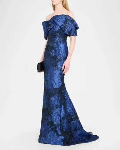 PAMELLA ROLAND Fil Coupe Off-The-Shoulder Fishtail Train Gown | Thumbnail 4 PAMELLA ROLAND Fil Coupe Off-The-Shoulder Fishtail Train Gown | Thumbnail 4