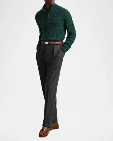 Ralph Lauren Purple Label Men's Cable-Knit Cashmere Mock Neck Sweater | Thumbnail 2 Ralph Lauren Purple Label Men's Cable-Knit Cashmere Mock Neck Sweater | Thumbnail 2
