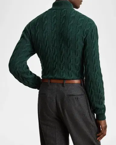 Ralph Lauren Purple Label Men's Cable-Knit Cashmere Mock Neck Sweater | Thumbnail 3 Ralph Lauren Purple Label Men's Cable-Knit Cashmere Mock Neck Sweater | Thumbnail 3