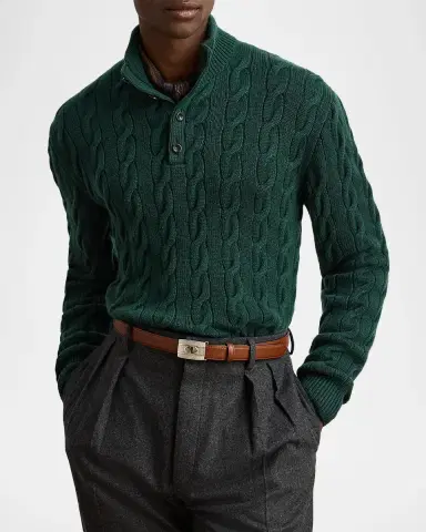 Ralph Lauren Purple Label Men's Cable-Knit Cashmere Mock Neck Sweater | Thumbnail 4 Ralph Lauren Purple Label Men's Cable-Knit Cashmere Mock Neck Sweater | Thumbnail 4