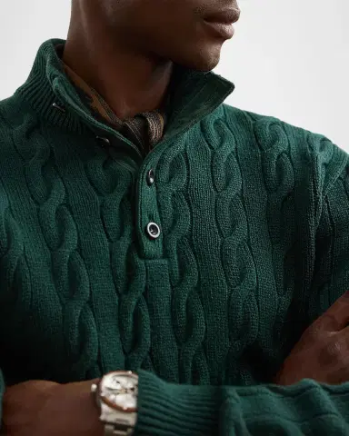 Ralph Lauren Purple Label Men's Cable-Knit Cashmere Mock Neck Sweater | Thumbnail 5 Ralph Lauren Purple Label Men's Cable-Knit Cashmere Mock Neck Sweater | Thumbnail 5