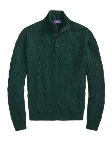 Ralph Lauren Purple Label Men's Cable-Knit Cashmere Mock Neck Sweater | Thumbnail 1 Ralph Lauren Purple Label Men's Cable-Knit Cashmere Mock Neck Sweater | Thumbnail 1
