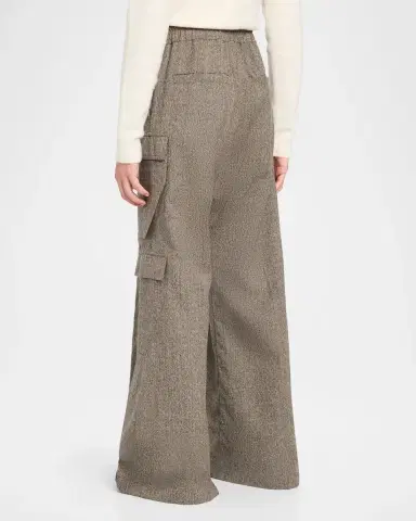 Rick Owens Men's Melange Wool Wide-Leg Drawstring Cargo Pants | Thumbnail 3 Rick Owens Men's Melange Wool Wide-Leg Drawstring Cargo Pants | Thumbnail 3