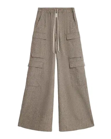 Rick Owens Men's Melange Wool Wide-Leg Drawstring Cargo Pants | Thumbnail 1 Rick Owens Men's Melange Wool Wide-Leg Drawstring Cargo Pants | Thumbnail 1