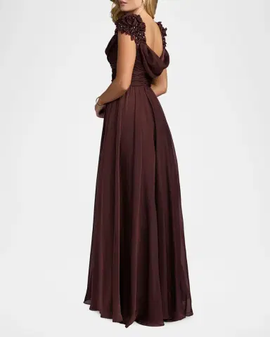 Mac Duggal Beaded Chiffon Cap-Sleeve Gown | Thumbnail 3 Mac Duggal Beaded Chiffon Cap-Sleeve Gown | Thumbnail 3