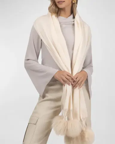 Gorski Select Cashmere Stole With Lamb Shearling Poms | Thumbnail 4 Gorski Select Cashmere Stole With Lamb Shearling Poms | Thumbnail 4