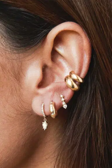Zoë Chicco Diamond Dangling Huggie Hoop Earrings | Thumbnail 2 Zoë Chicco Diamond Dangling Huggie Hoop Earrings | Thumbnail 2