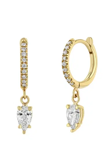 Zoë Chicco Diamond Dangling Huggie Hoop Earrings | Thumbnail 1 Zoë Chicco Diamond Dangling Huggie Hoop Earrings | Thumbnail 1