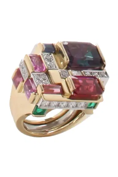 DAVID WEBB Amethyst Rubellite Diamond Cubist Ring | Thumbnail 1 DAVID WEBB Amethyst Rubellite Diamond Cubist Ring | Thumbnail 1