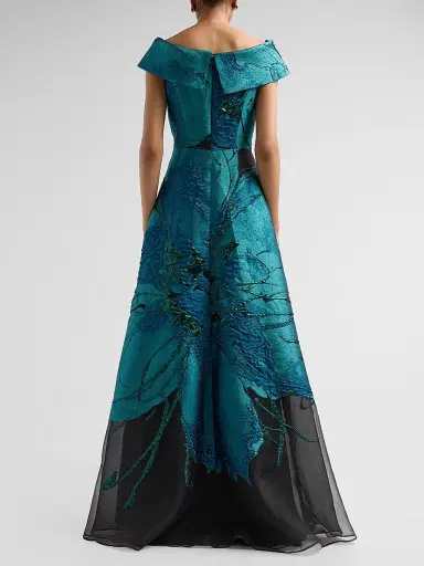 Teri Jon by Rickie Freeman Women's Floral Jacquard Organza A-Line Gown | Thumbnail 3 Teri Jon by Rickie Freeman Women's Floral Jacquard Organza A-Line Gown | Thumbnail 3