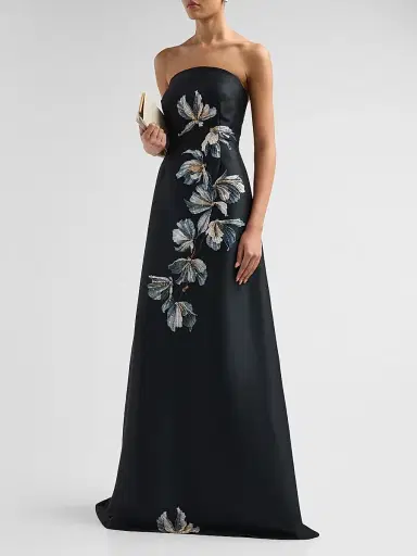 Teri Jon by Rickie Freeman Women's Beaded Floral Mikado A-Line Gown | Thumbnail 4 Teri Jon by Rickie Freeman Women's Beaded Floral Mikado A-Line Gown | Thumbnail 4