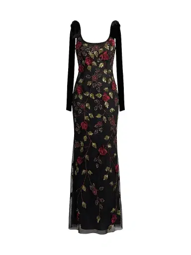 Mac Duggal Women's Floral Embroidered Bow-Shoulder Gown | Thumbnail 1 Mac Duggal Women's Floral Embroidered Bow-Shoulder Gown | Thumbnail 1