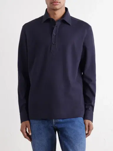 Zegna Cotton and Silk-Blend Piqué Polo Shirt - Men | Thumbnail 3 Zegna Cotton and Silk-Blend Piqué Polo Shirt - Men | Thumbnail 3
