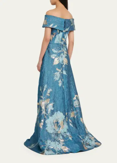 Rickie Freeman for Teri Jon Off-Shoulder Metallic Flower Jacquard Gown | Thumbnail 3 Rickie Freeman for Teri Jon Off-Shoulder Metallic Flower Jacquard Gown | Thumbnail 3
