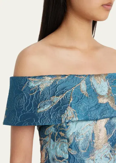Rickie Freeman for Teri Jon Off-Shoulder Metallic Flower Jacquard Gown | Thumbnail 5 Rickie Freeman for Teri Jon Off-Shoulder Metallic Flower Jacquard Gown | Thumbnail 5